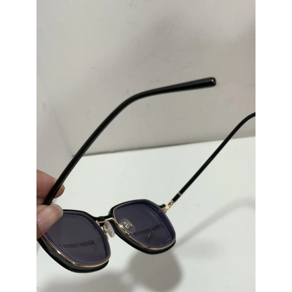 ZENNI Black & Gold Trim Metal Frames With Magnetic Sun Shades 5860921 Geometric